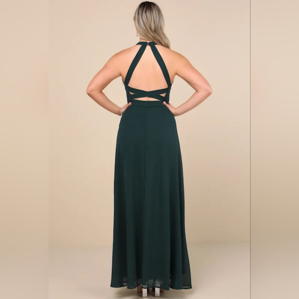 Lulus - Confidently Charismatic Emerald Backless Halter Maxi Dress - Picture 7 of 10